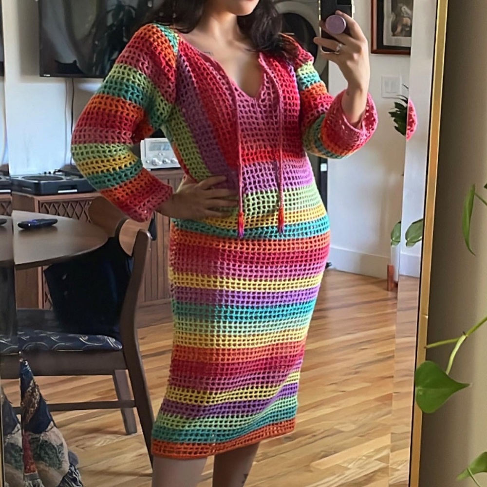 Farm Rio Crochet Knit Midi Maxi Dress Size XS